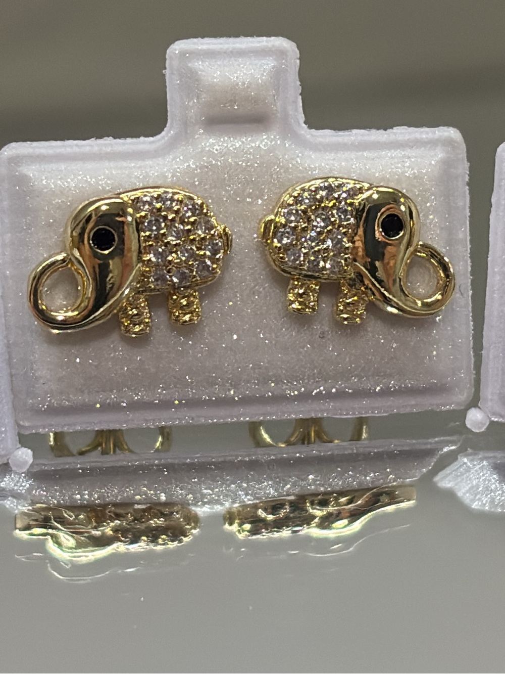 Gold Elephant Crystal Stud Earrings - Women's Jewelry